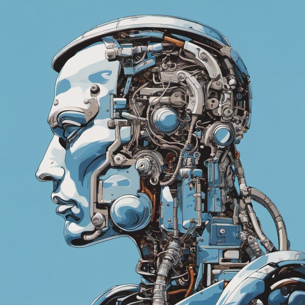 Vintage Cyborg Robot with Visible Robotics in Pop Art Style