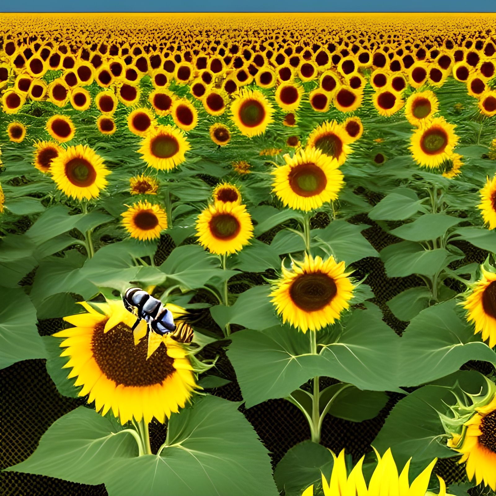 Bees in Thailand Sunflower Field: Digital Art Masterpiece