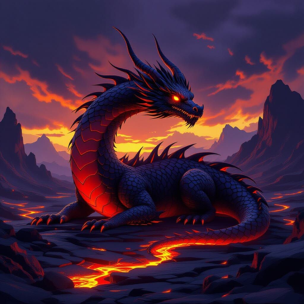 Majestic Lava Dragon in Dark Fantasy Art Style