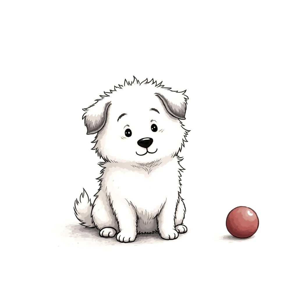 The puppy and the red  ball