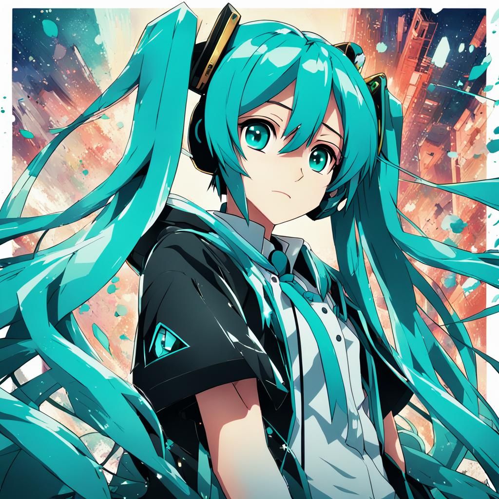 Hatsune Miku Anime Art in Cel-Shaded Style