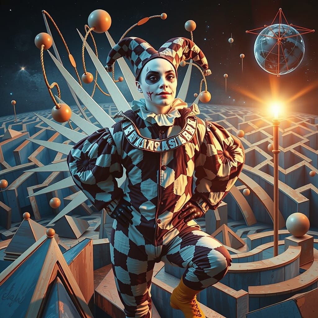 Harlequin in Hypnotic Geometric Maze Optical Illusion