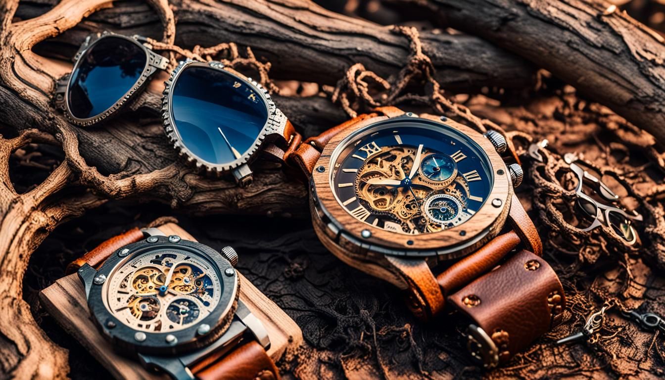 Steampunk Wooden Watch in Golden Hour Lighting