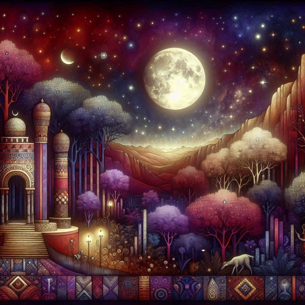 Surreal Moonlit Kingdom in Whimsical Gothic Style
