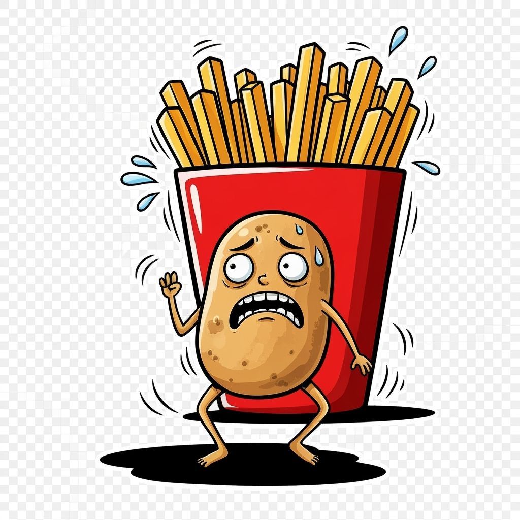 Distressed Potato Character with Overflowing Fries