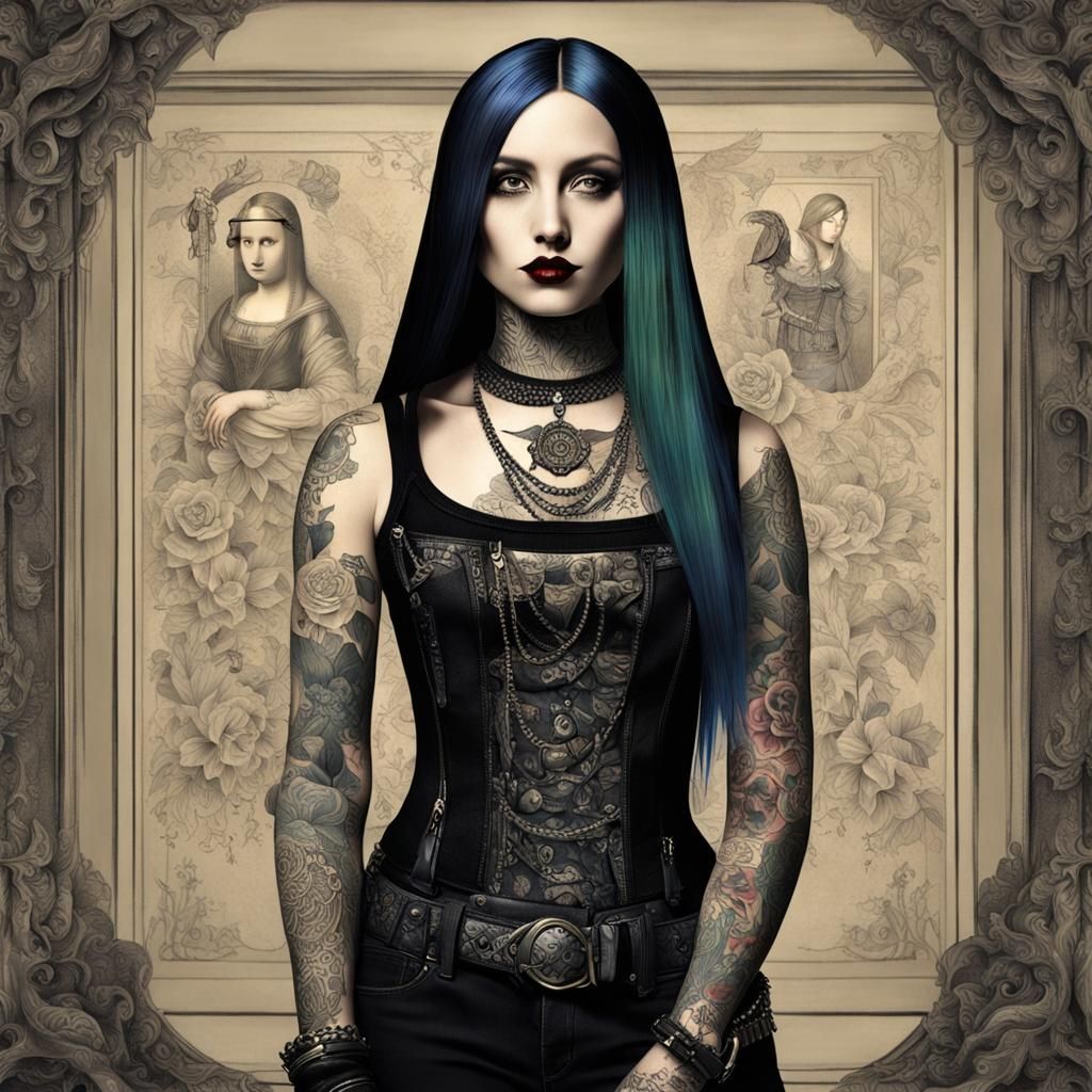 Gothic Punk Mona Lisa with Tattoos