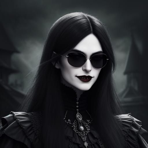 Gothic Vampire in Sunglasses: A Hyperrealistic Portrait