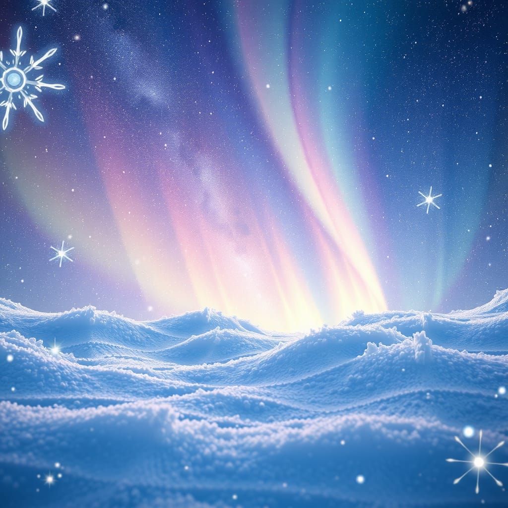 Celestial Snowflakes Dance in Aurora Borealis, Holographic D...