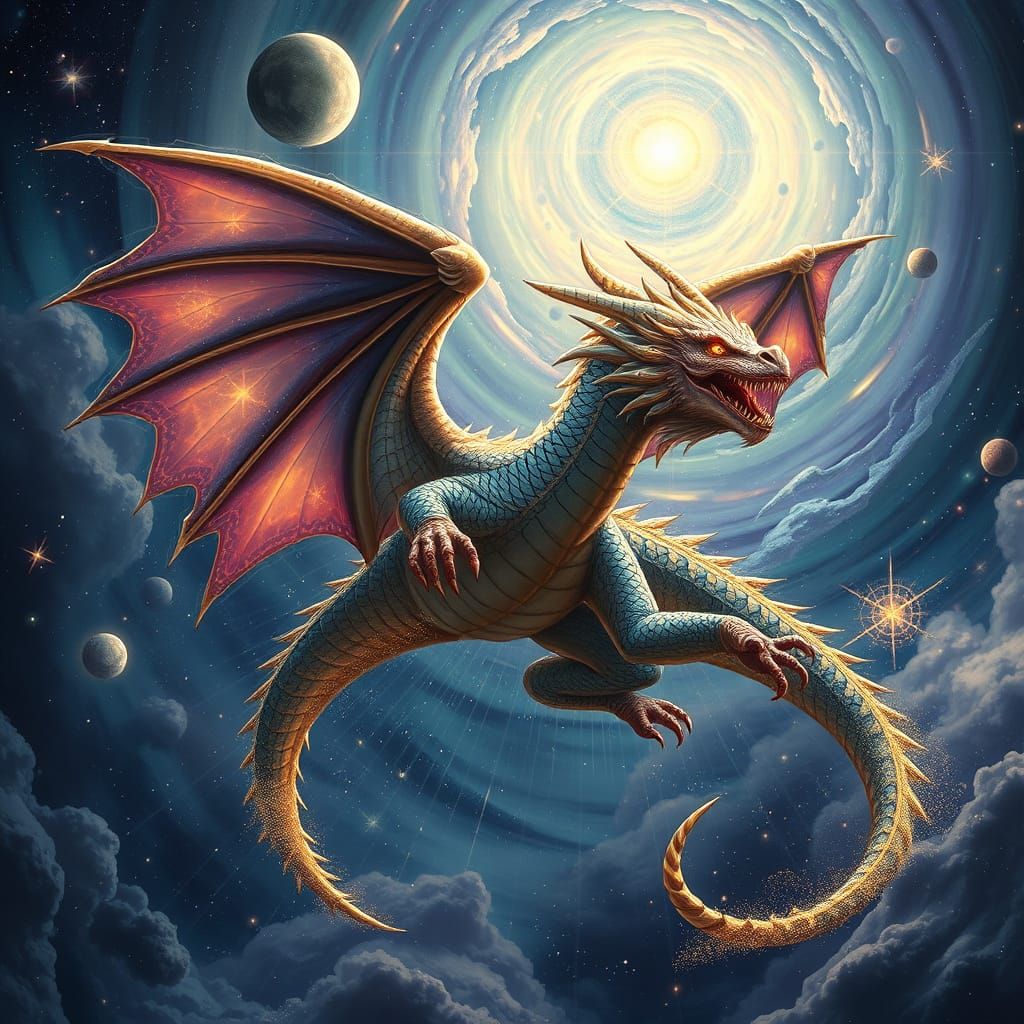 Celestial Dragon Embodies Cosmic Radiance in Vibrant, Irides...