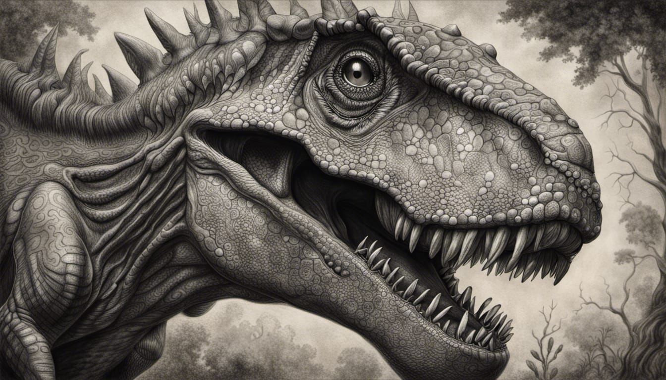 Hyperdetailed Charcoal Drawing of Carnivorous Dinosaur