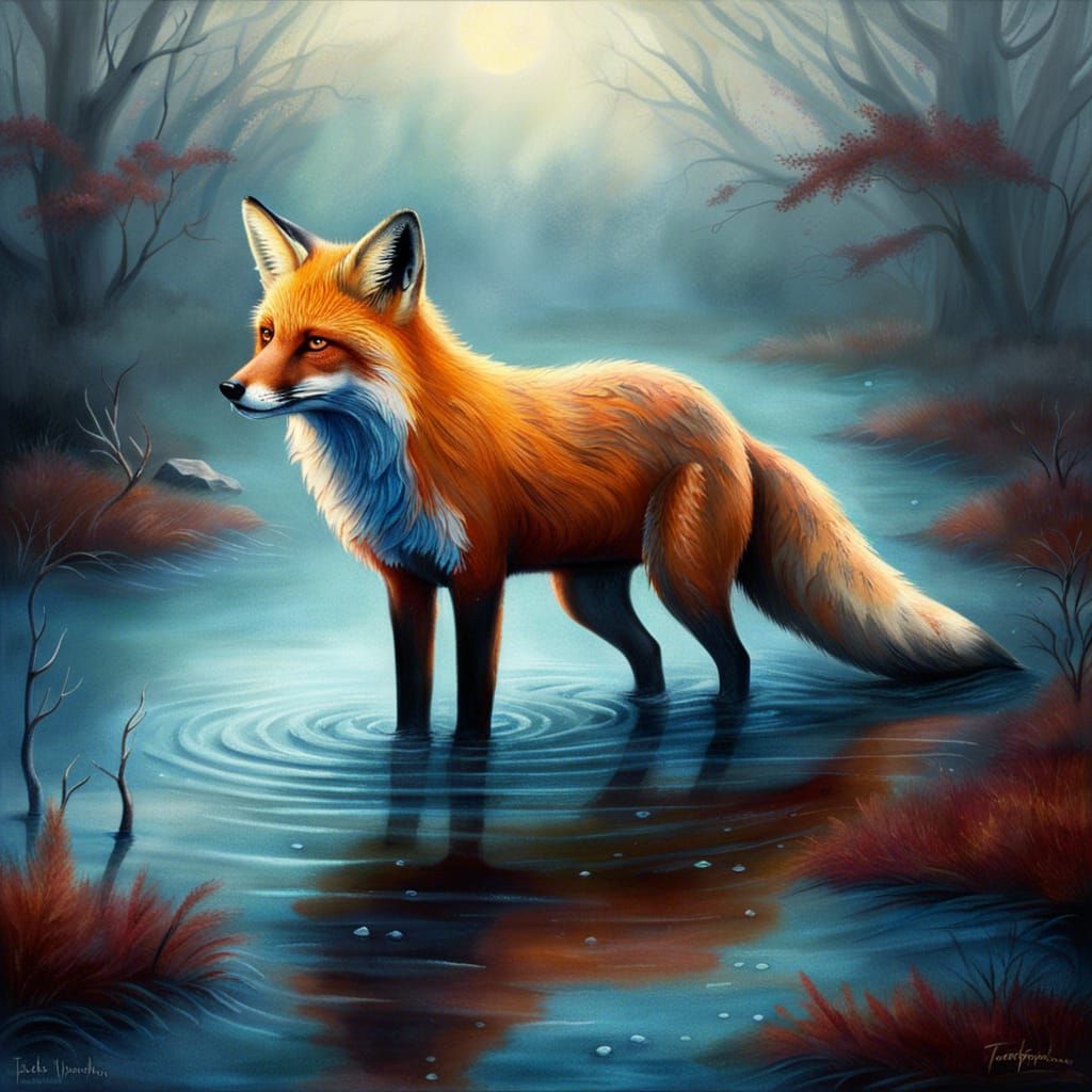 Mystical Red Fox with Blue Eyes: Fantasy Art