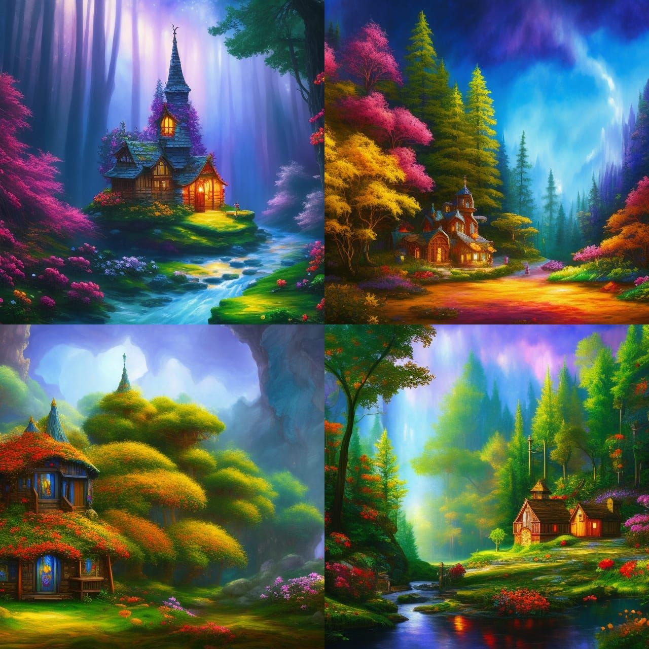 Little fairy house, stained glass colors, in gouache style