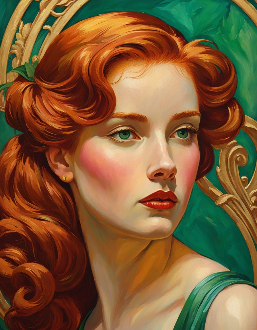 Redhead Portrait in Art Nouveau Style