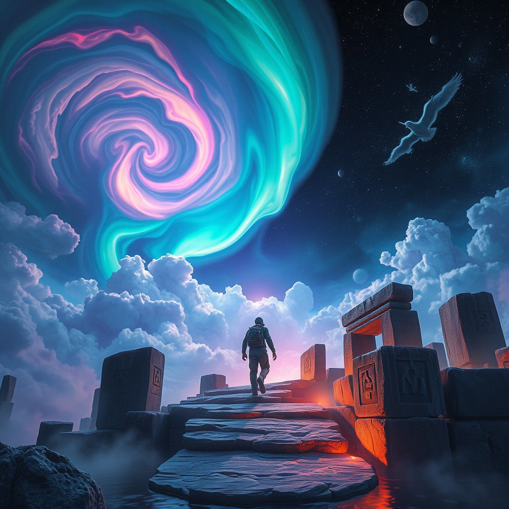 Ethereal Traveler's Journey to a Luminous Realm