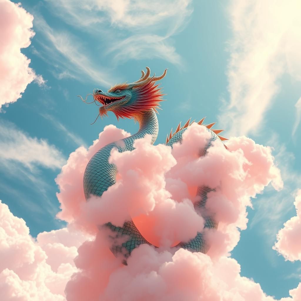 Chinese Dragon Ascending to Heaven in Dreamlike Photography
