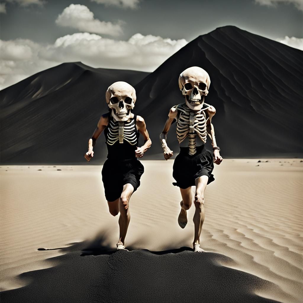 Vintage Photo: Women Chase Skull in Desert