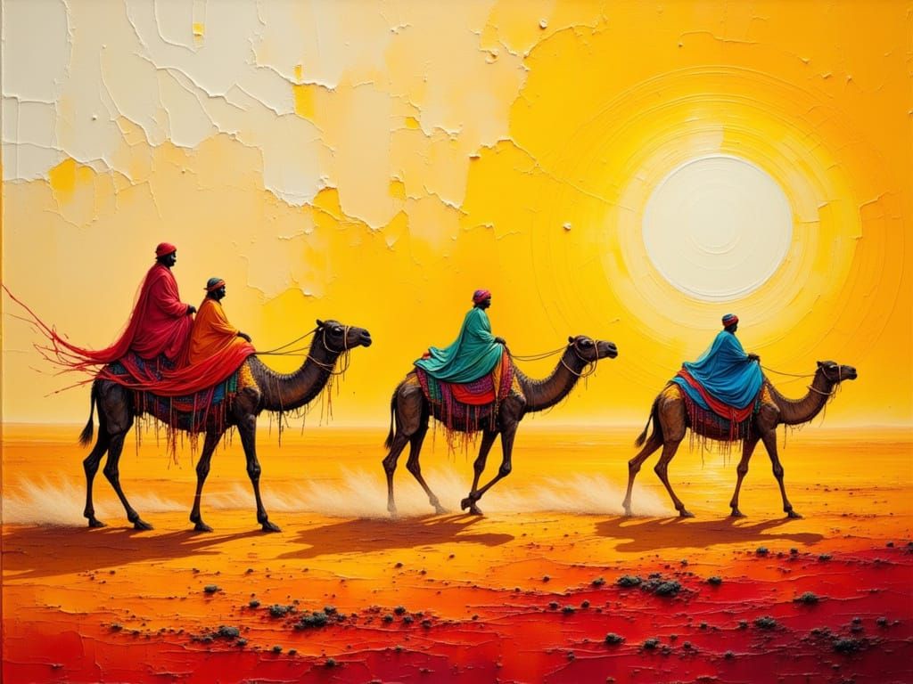 Bedouin Nomads Ride Across Sahara in Hyperreal Style