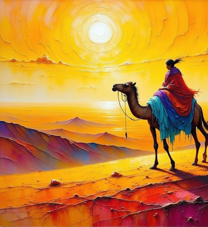 Bedouin Nomads Under Scorching Desert Sun as Acrylic Paintin...