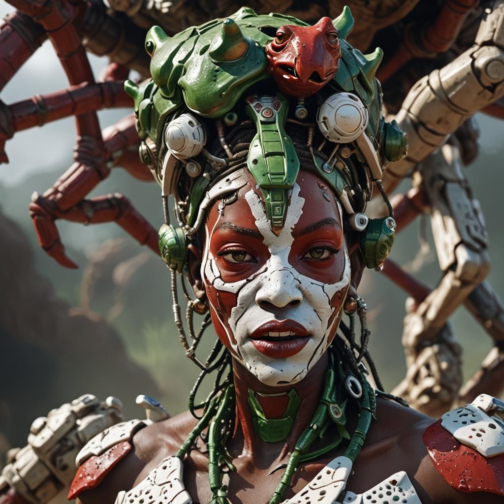 Surreal Sci-Fi Ceramic Woman and Frog Sculpture