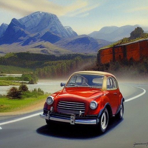 Classic Sports Car in Oil Painting Style