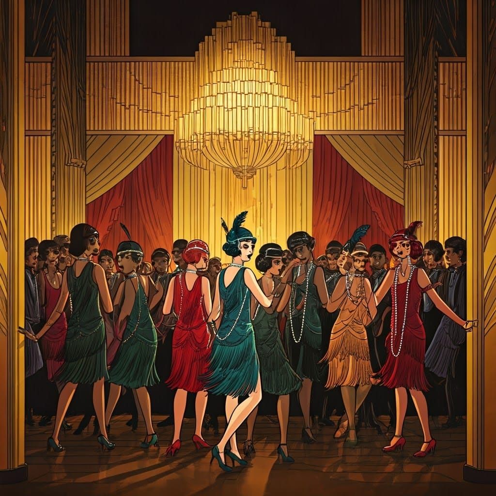 Flapper Girls Dance in Art Deco Comic Style