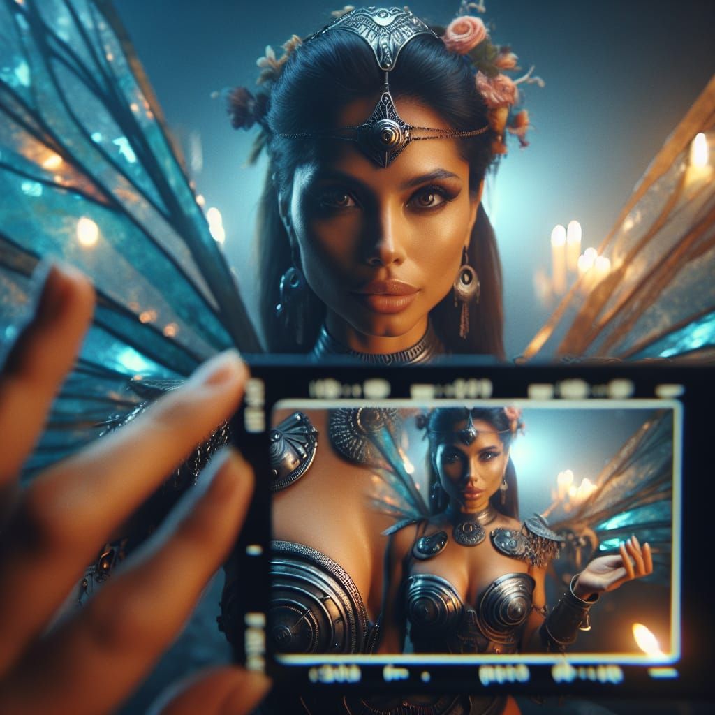 Futuristic Warrior Woman Reflecting Fairy World