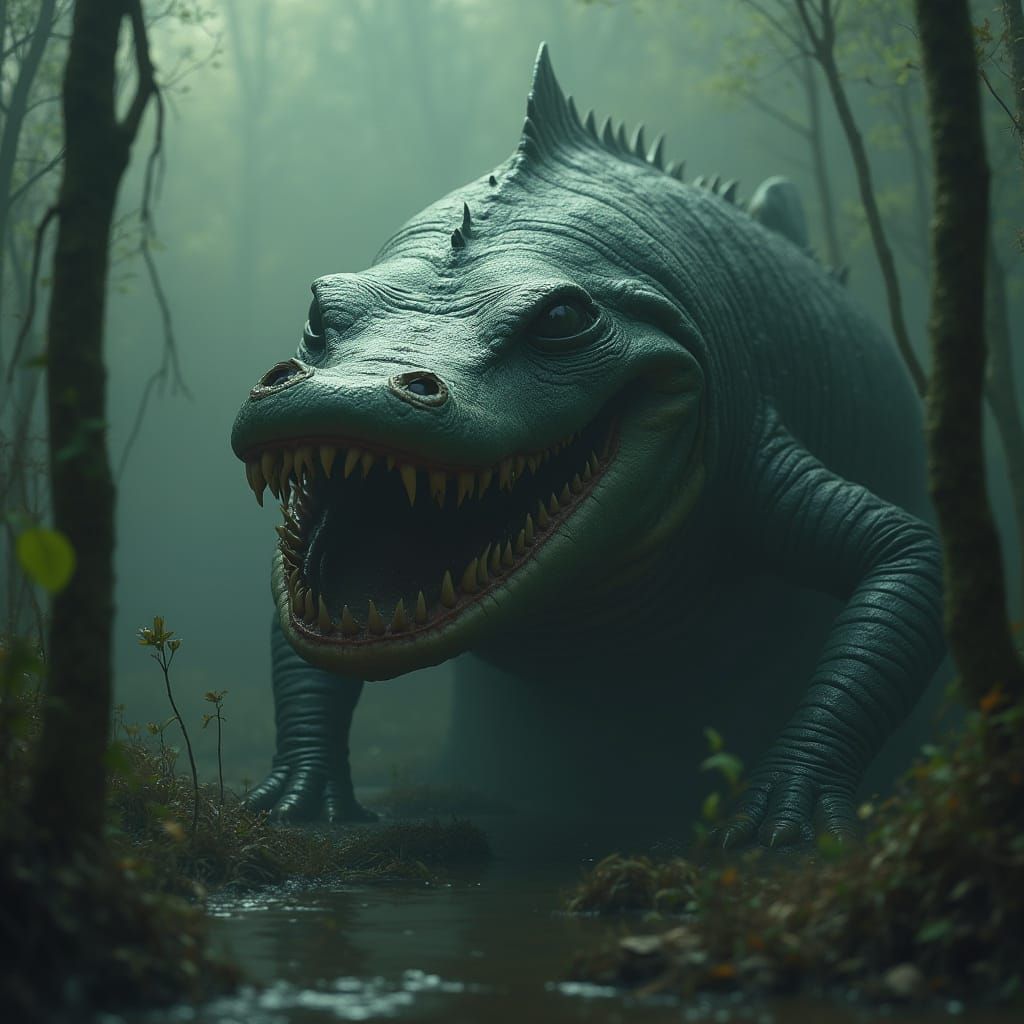 Surreal Shark-Alligator Hybrid in Dark Biomechanical Style