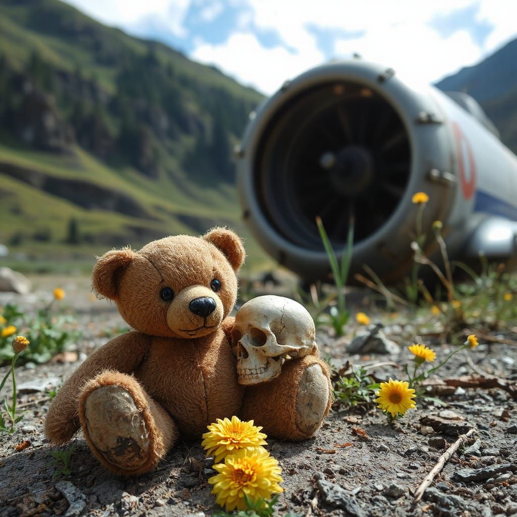 Worn Teddy Bear Finds Rest in Desolate Valley