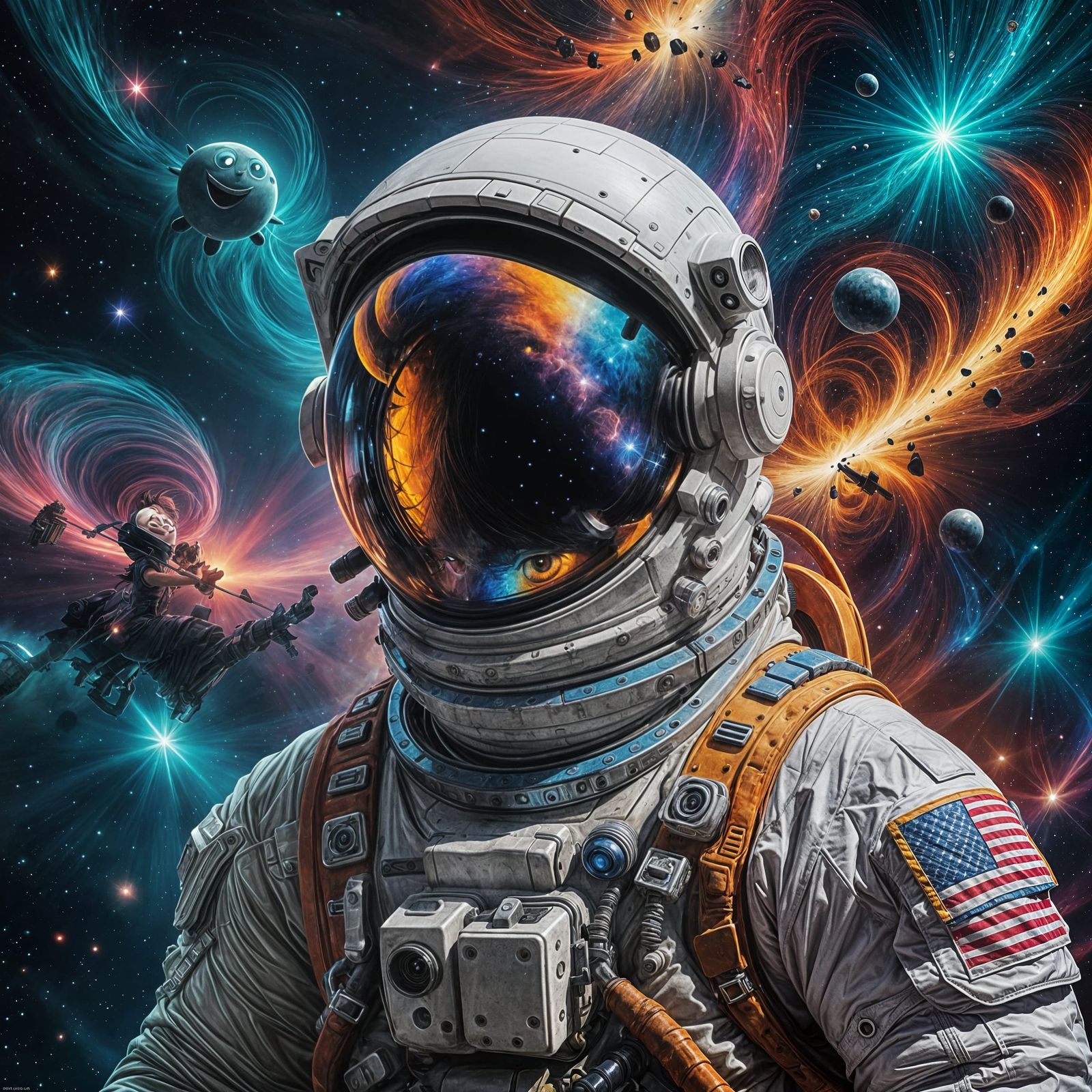 Astronaut Lost in Vibrant Cosmic Nebula