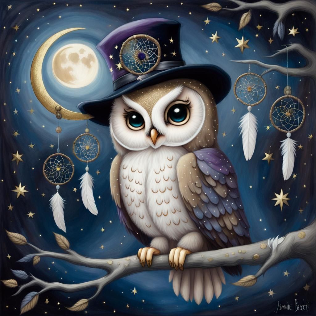 Dreamy Owl Portrait in Pop Surrealism Style