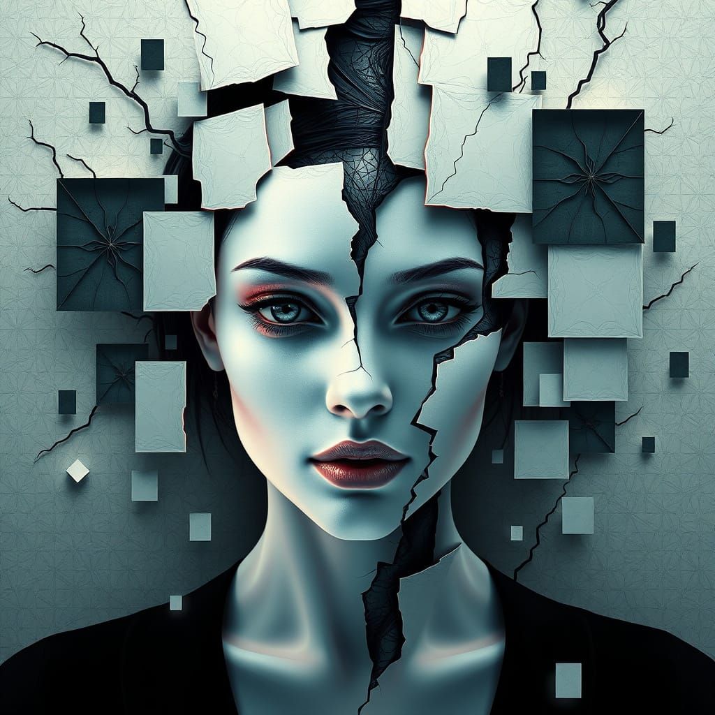 Fractured Goddess in Neon Dreamscape