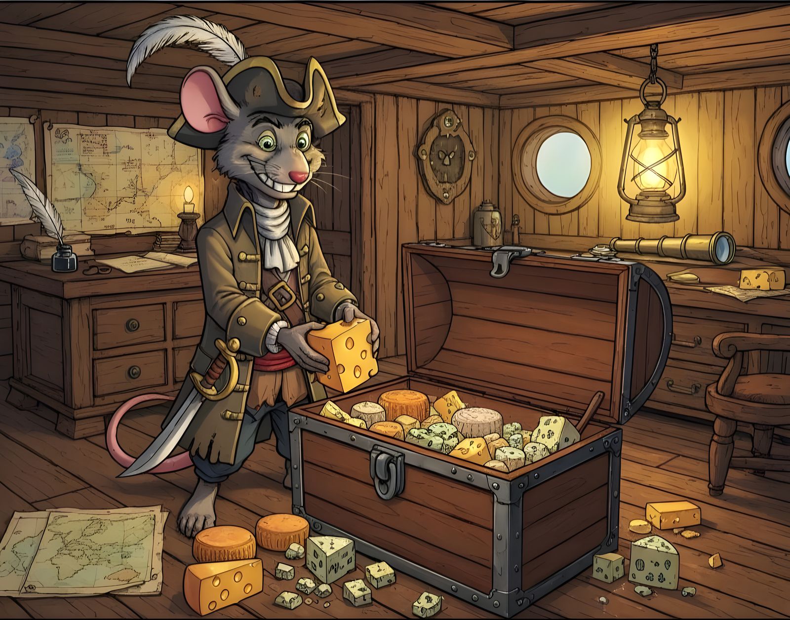 Pirate Mouse Captain's Cheese Treasure (Comic Style)