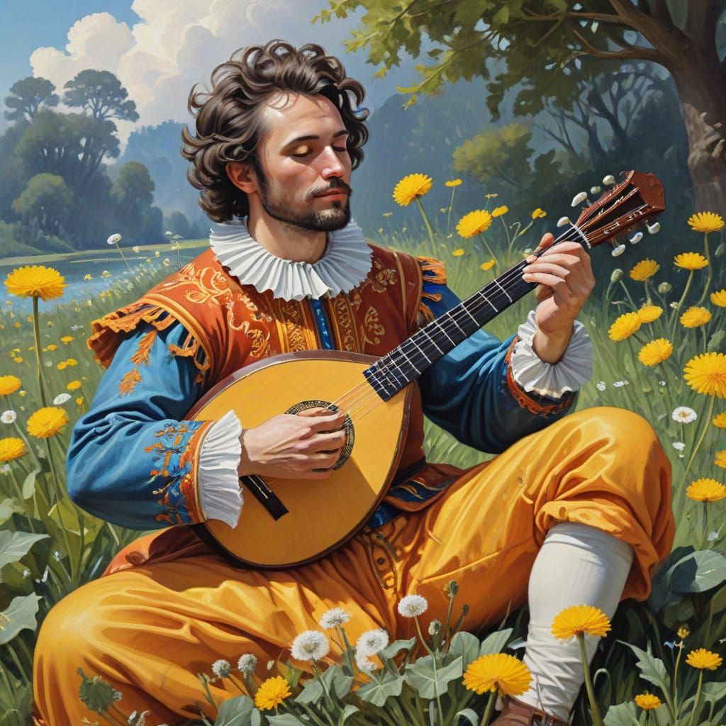 Baroque Bard on a Blooming Dandelion