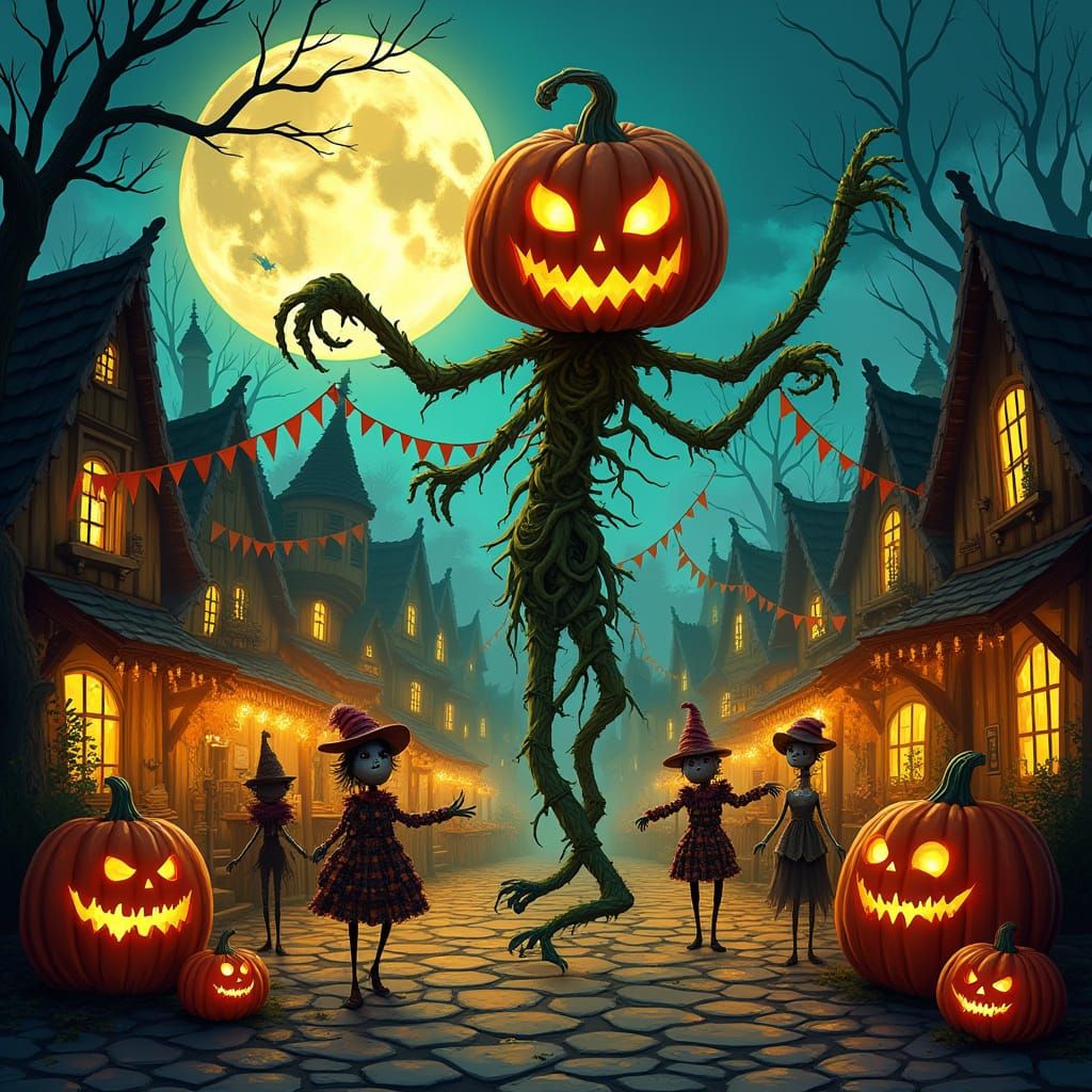 Sinister Harvest Festival Village Square with Giant Pumpkin ...