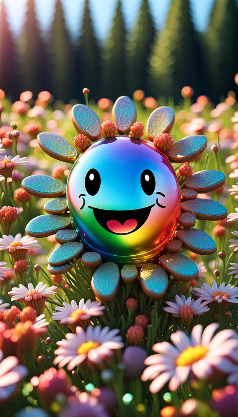 Rainbow Fractal Particle in Meadow, 3D Render