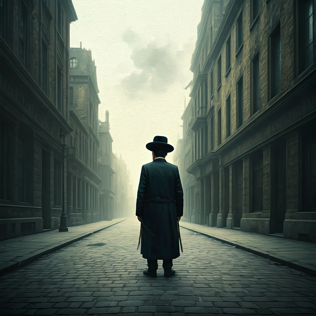 Hasidic Man in Ruined Steampunk City Double Exposure