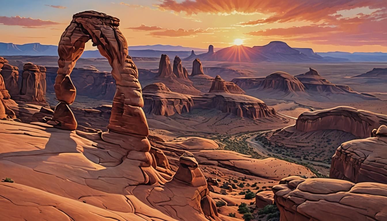 Sunrise Over Delicate Arch: Ink Poster Art