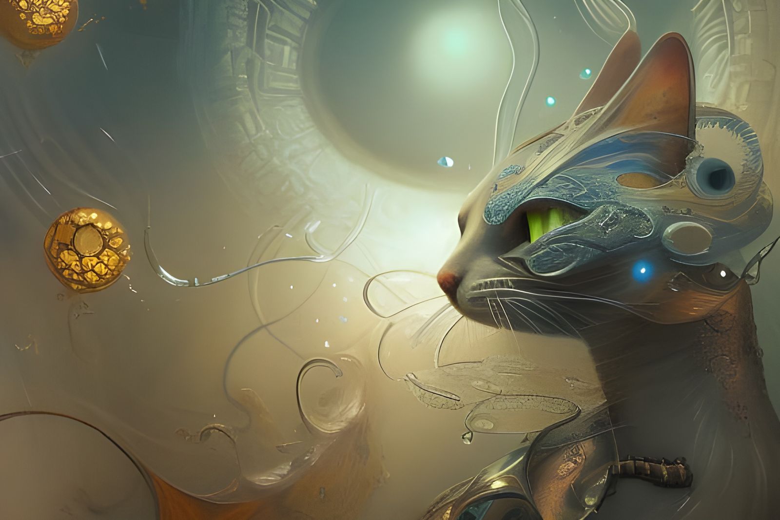 Aetherpunk Steampunk Cat in Swirling Embers
