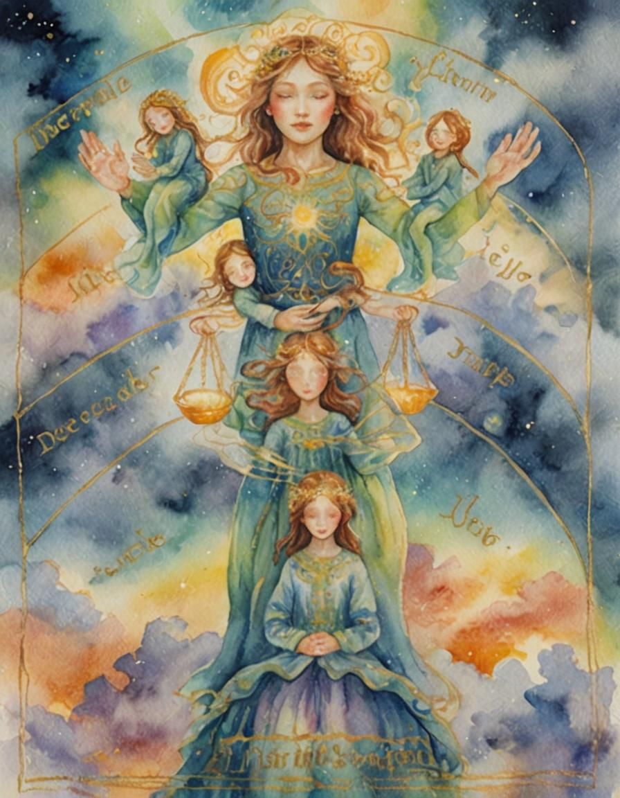 Ethereal Watercolor Portrait with Tiny People