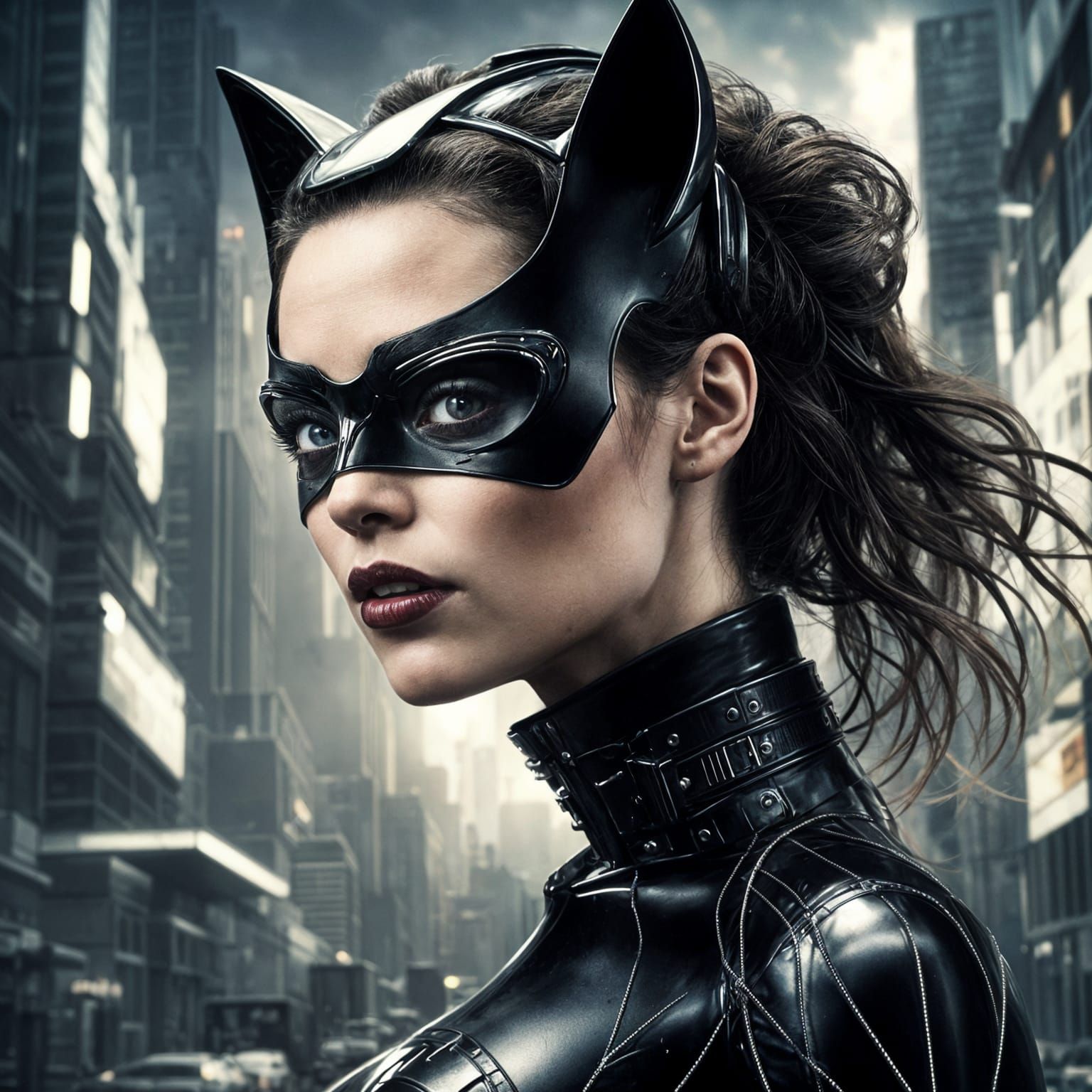 Futuristic Cat-Woman in Tim Burton Style