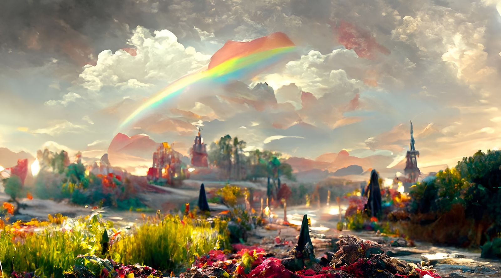 Rainbow Landscape Painting in Classical Style