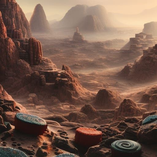 Candy Oasis in Rocky Wasteland: Digital Matte Painting