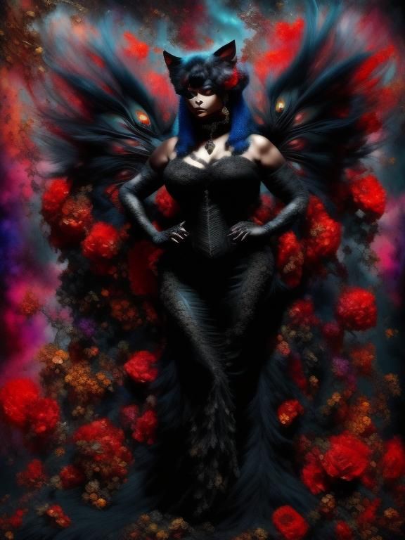 Black Cat in Opulent Costume, Hyperdetailed Art