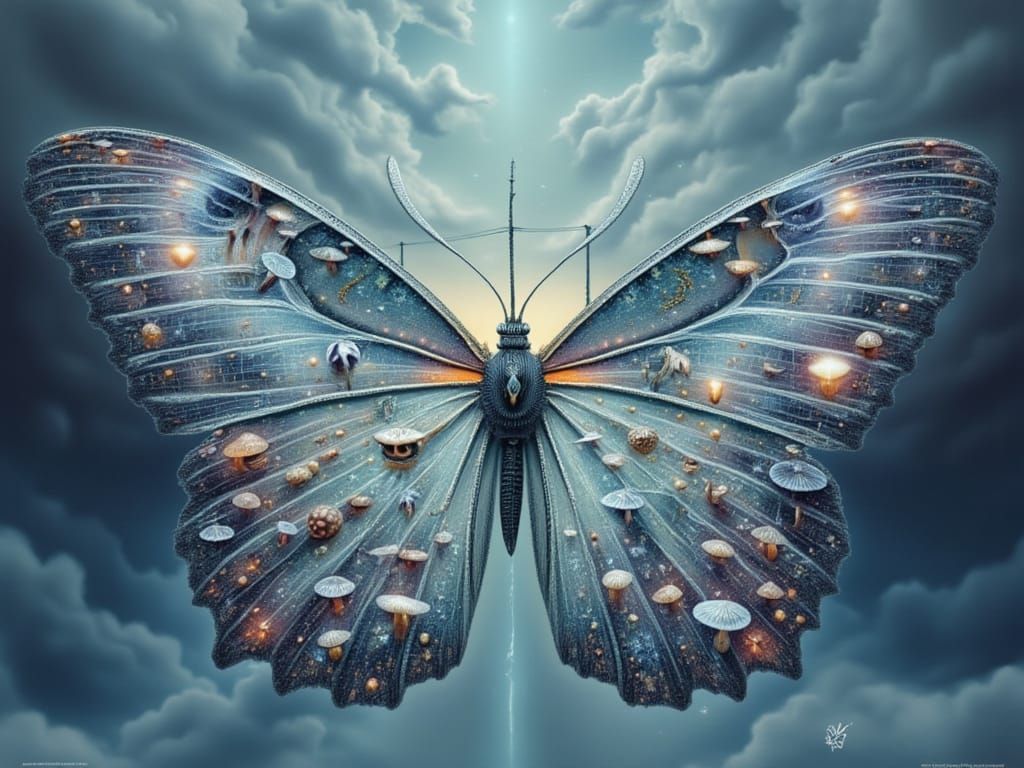 Surreal Mindscape Butterfly and Fractal Man in Ethereal Styl...
