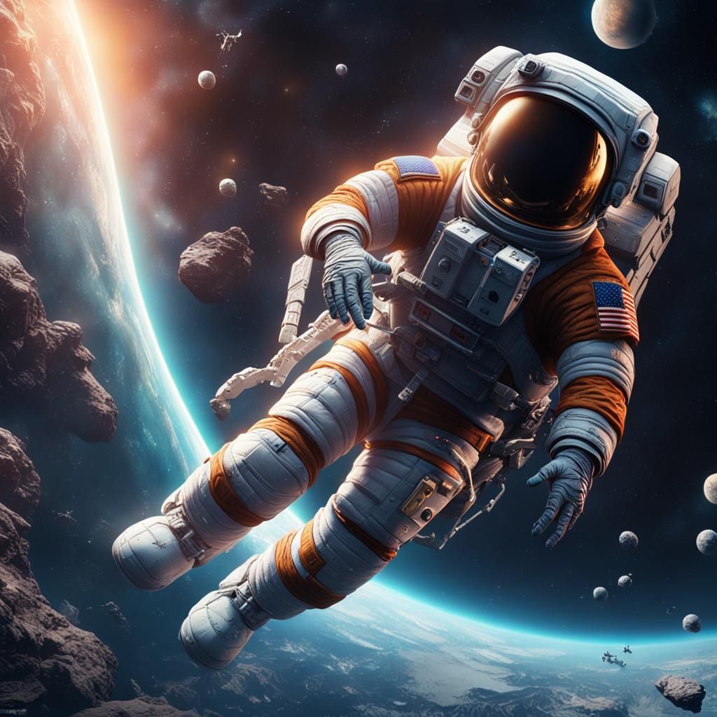 Astronaut Floating in Space: Detailed Matte Painting