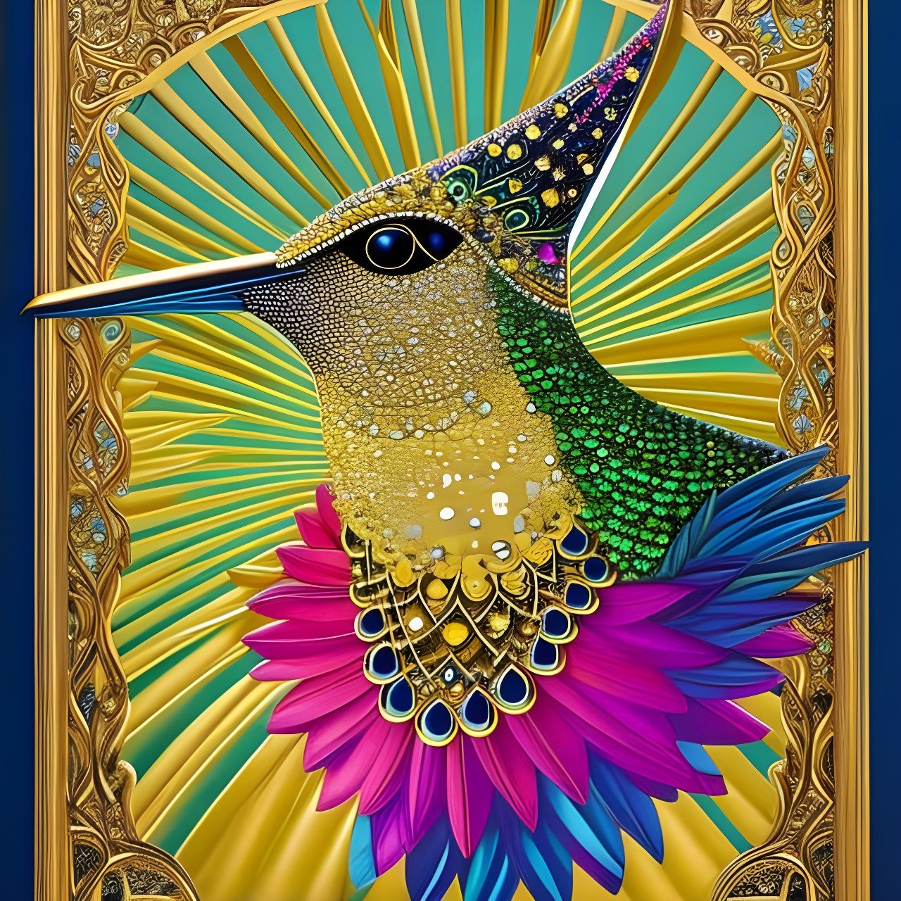 Jeweled Hummingbird with Crown: 3D Render