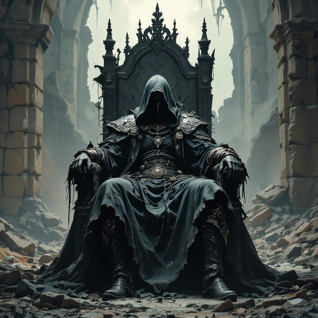 Ruined King on Crumbling Throne in Ruined Castle