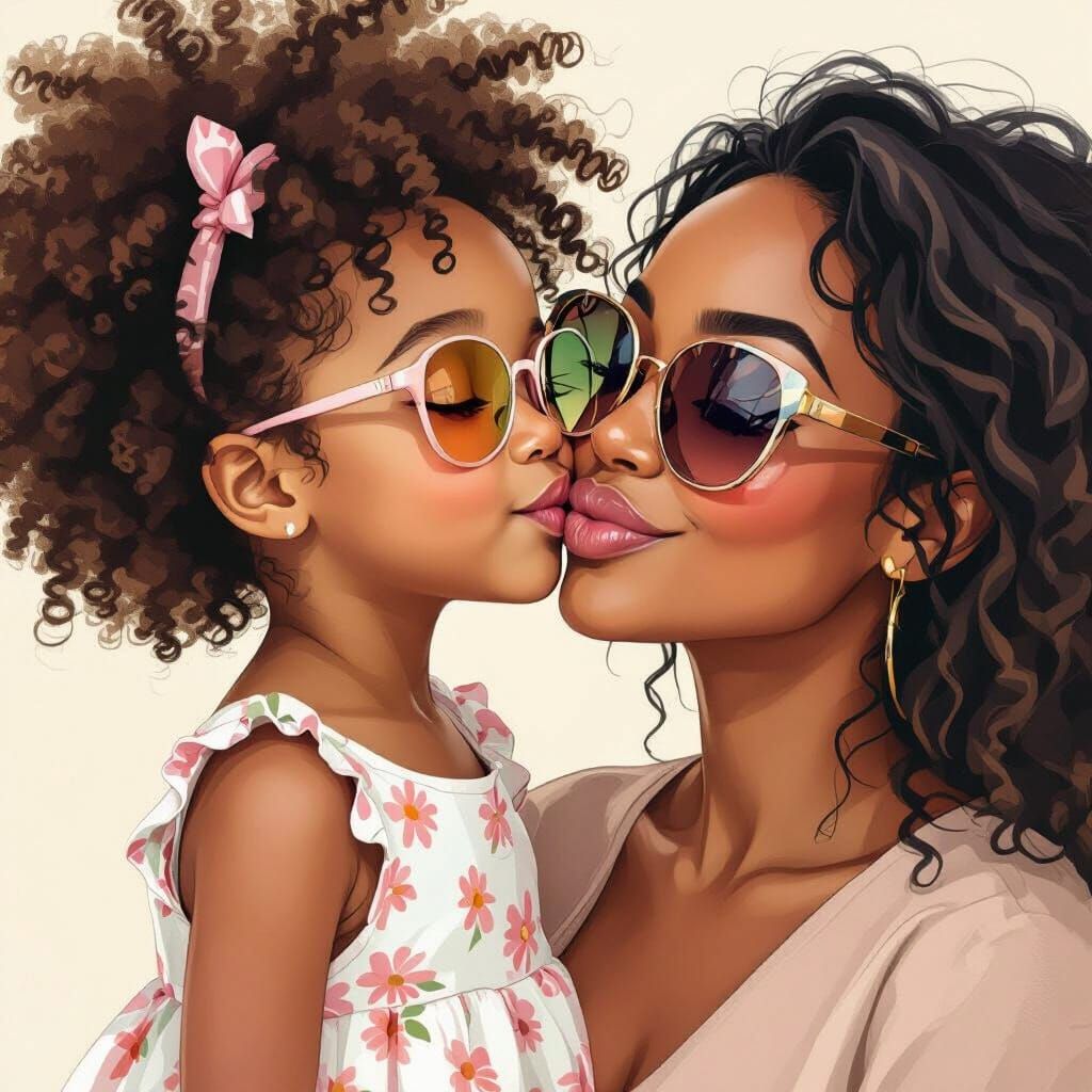 Cute African-American Child Illustration in Pastel