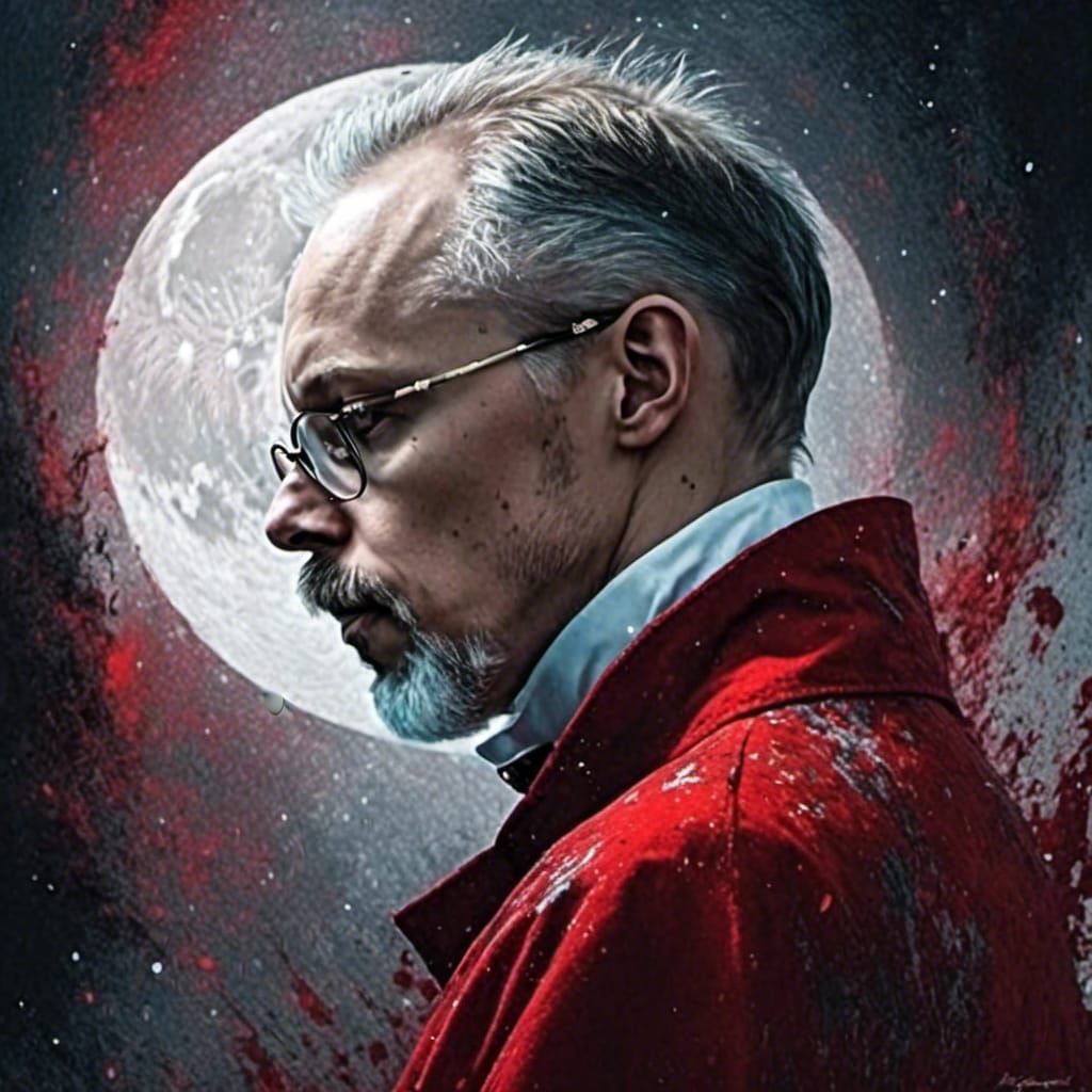 Luminous Portrait in Flowing Red Robe