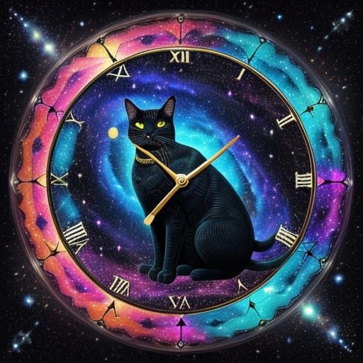 Cosmic Cat on Chessboard in Surreal Galaxy